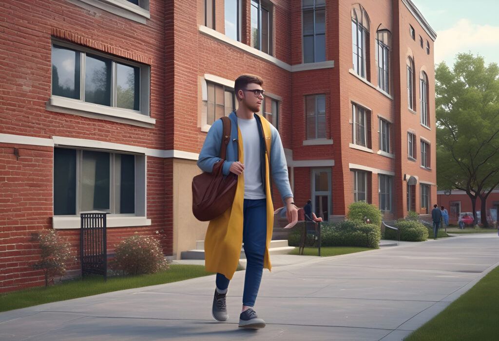 Student walking in the grounds of college